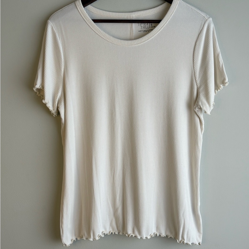 LG Cream Ribbed Short Sleeve Crewneck Tee